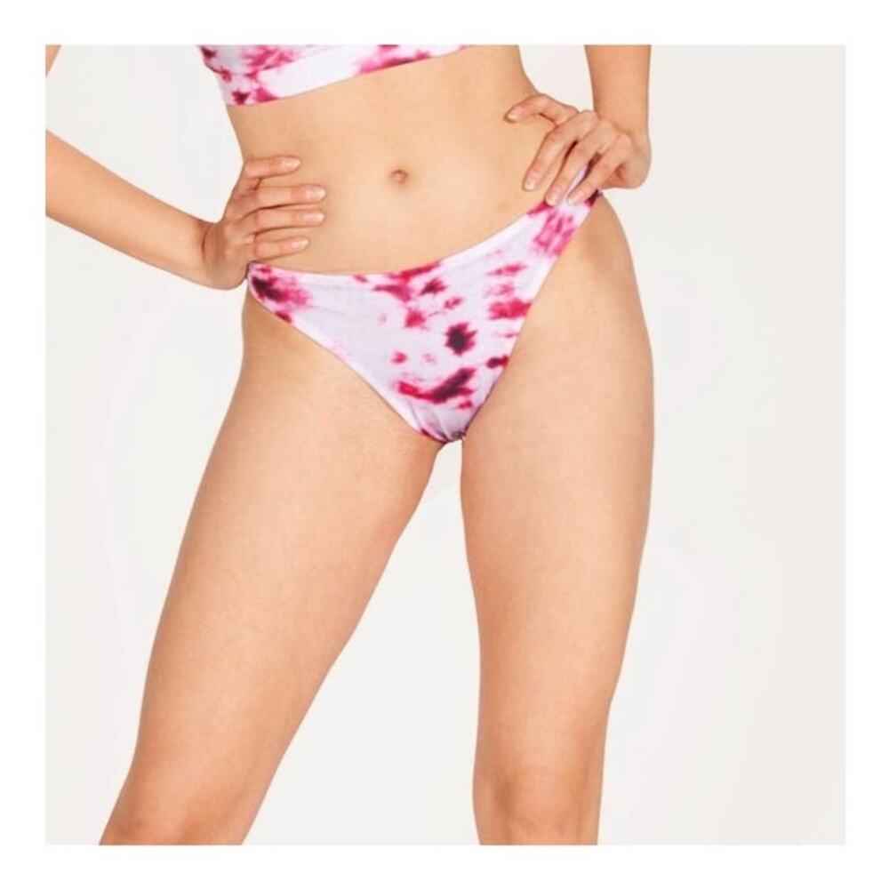 Terez Raspberry Tie Dye Bikini Bottoms Sz Large NWT Pink/White